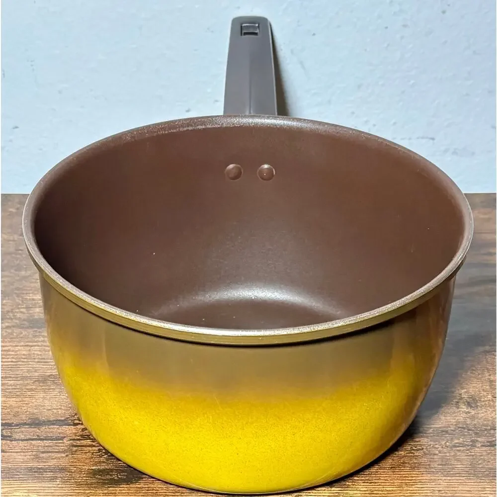 Vintage Revere Ware Color Clad 3 QT Saucepan 1801 Solid Aluminum Yellow & Brown